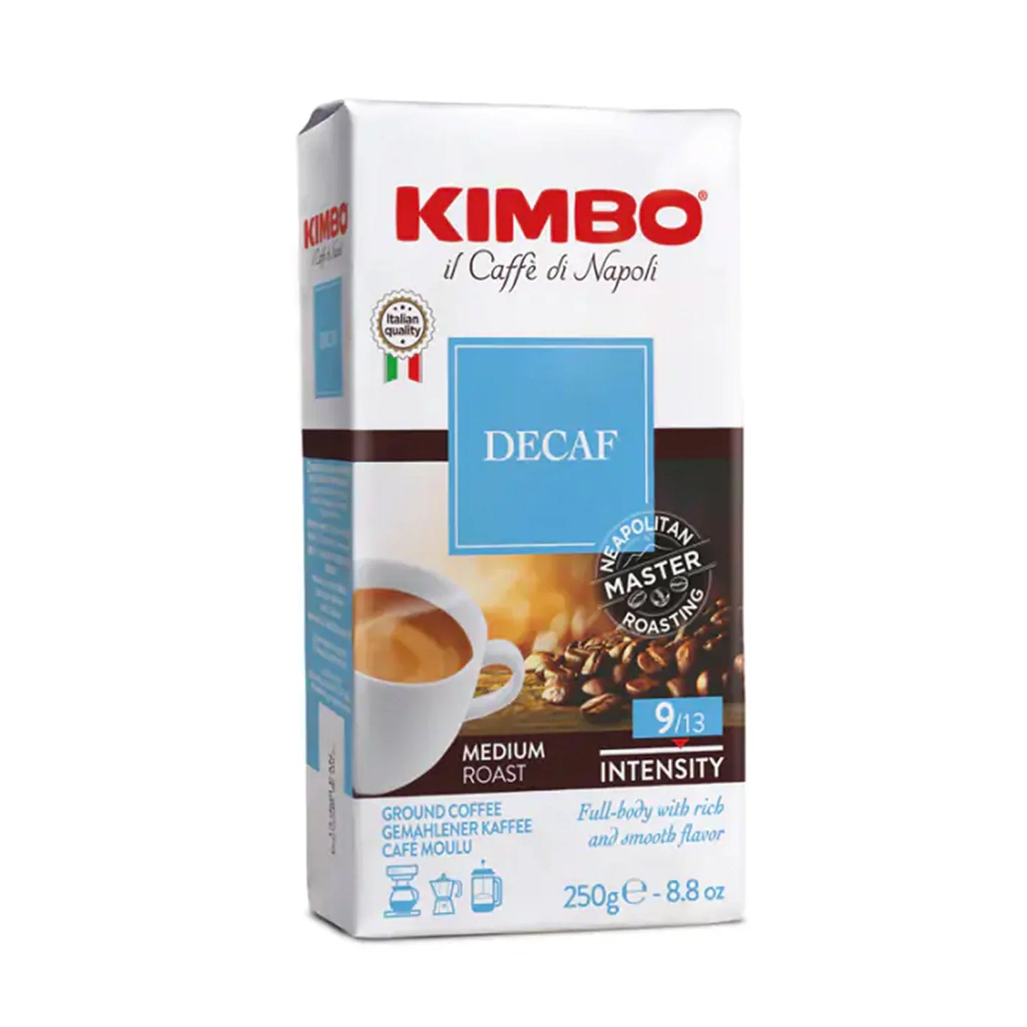 Café moulu Kimbo Decaf (250g) - Castel Expresso