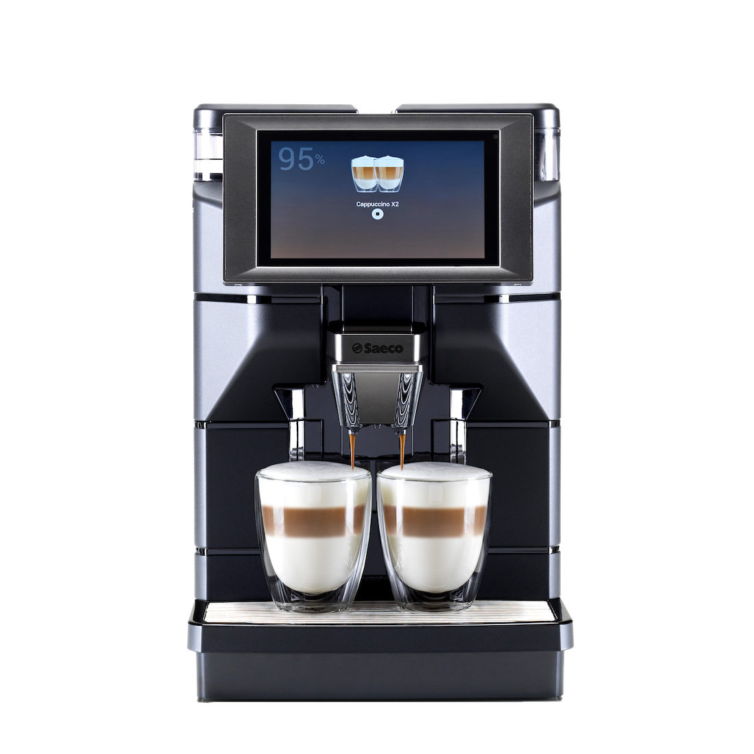 Machine à café en grains Saeco Magic M1 avec lait frais et écran tactile, vue de face