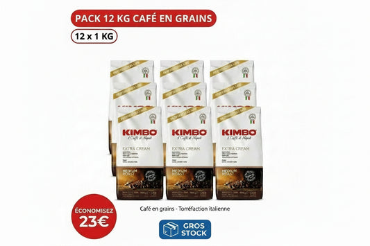 Pack de 12 kg de café en grains Kimbo Extra Cream