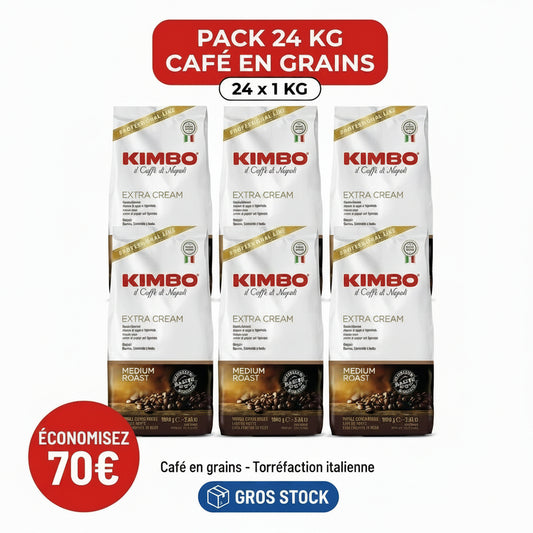 Pack de 24 kg de café en grains Kimbo Extra Cream