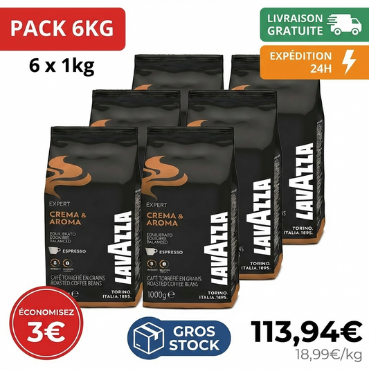 Pack de 6 kg de café en grains Lavazza Crema e Aroma Expert