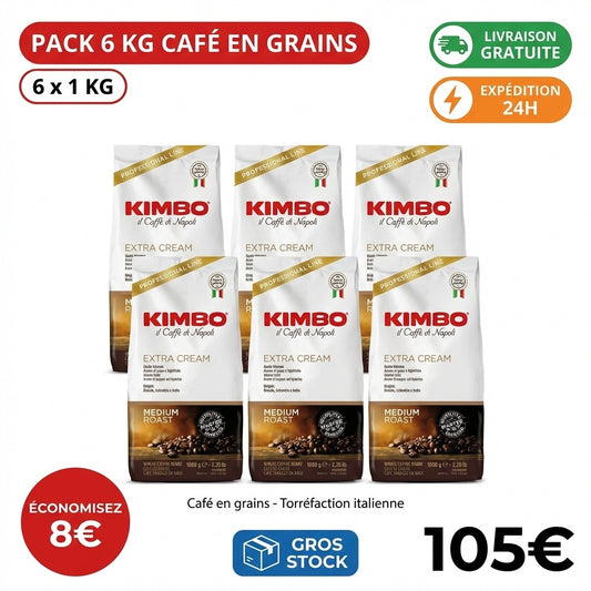 Pack de 6 kg de café en grains Kimbo Extra Cream
