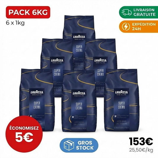 Pack de 6 kg de café en grains Lavazza Super Crema