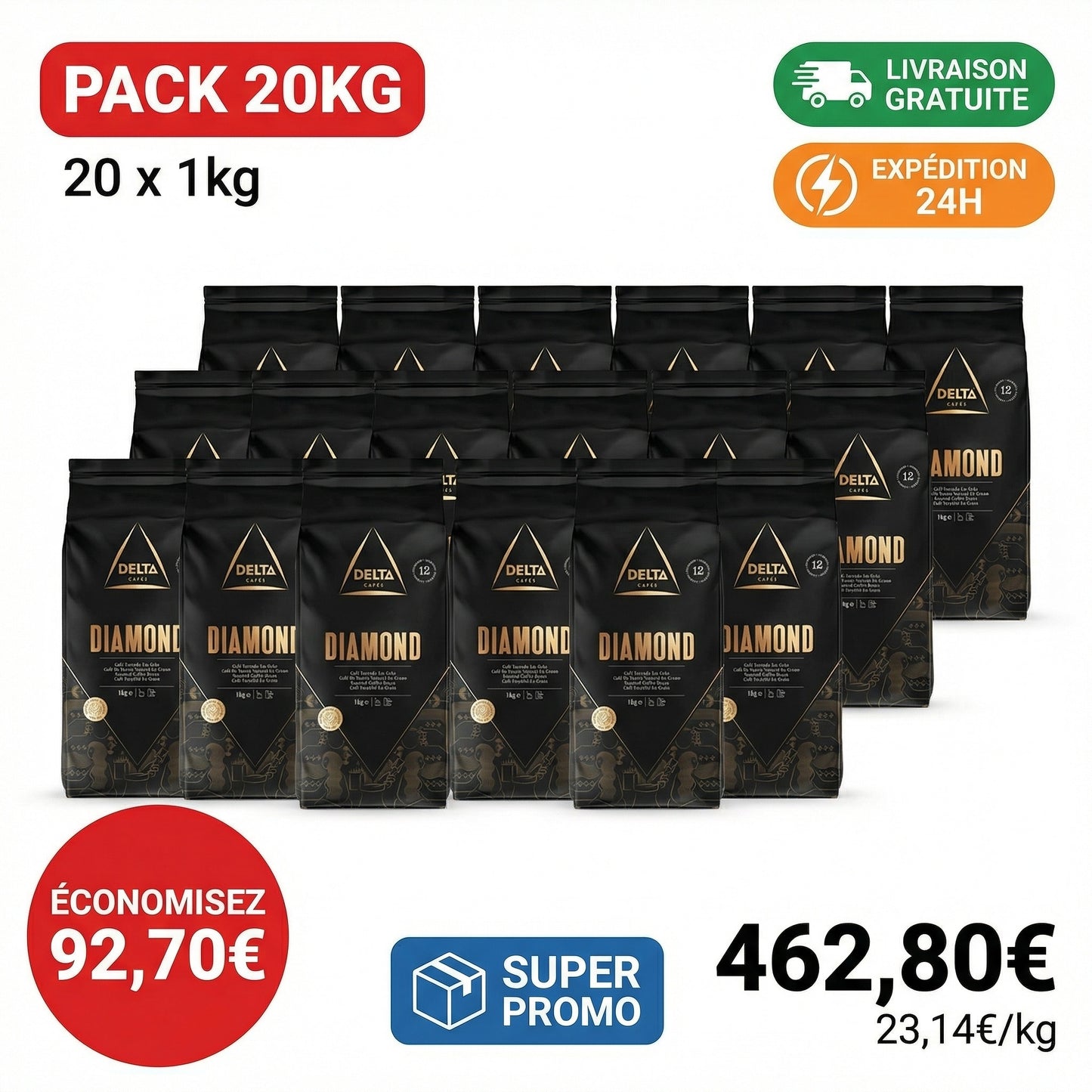 PACK 20KG - Delta Diamond Grain (20 x 1kg) - 100% Arabica Premium