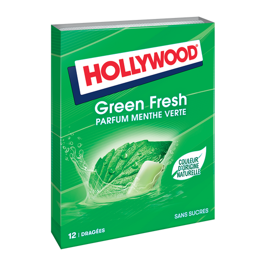 Chewing-gum Hollywood Greenfresh sans sucres étui 12 dragées