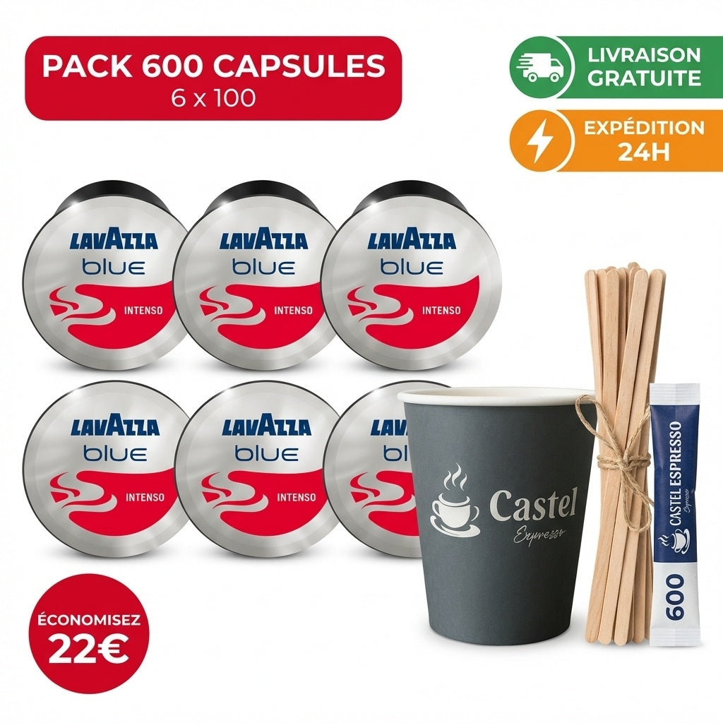 Pack 600 capsules Lavazza Blue Intenso + accessoires