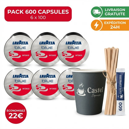 Pack 600 capsules Lavazza Blue Intenso + accessoires