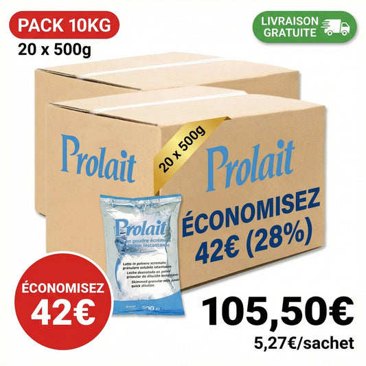 PACK 20 x 500g - Lait Écrémé en Poudre PROLAIT (10kg total)