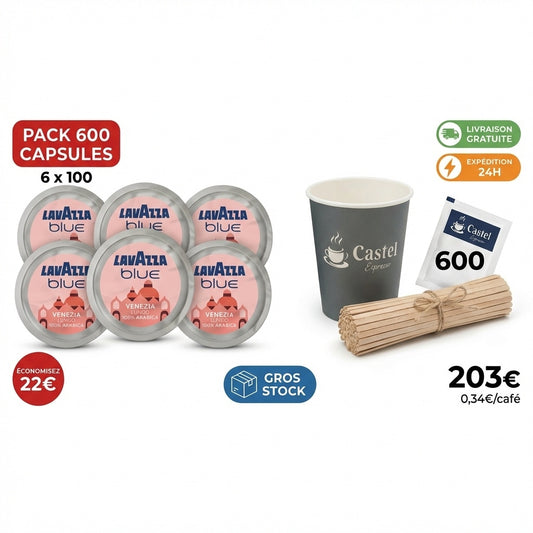 Pack 600 capsules Lavazza Blue Venezia Lungo + accessoires