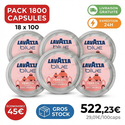 Capsules Lavazza Blue Venezia Lungo 1800 pack professionnel 18 boîtes Arabica