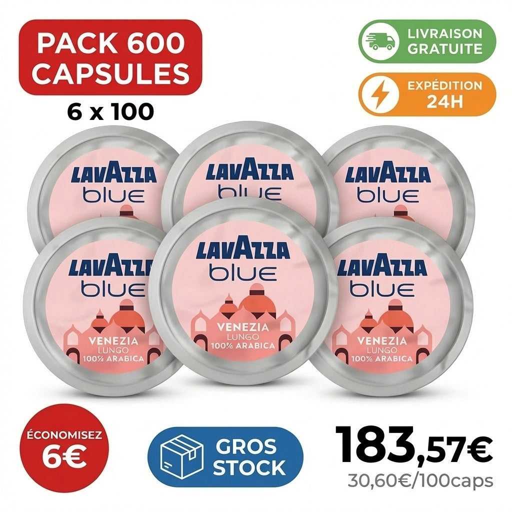 Capsules Lavazza Blue Venezia Lungo 600 pack professionnel 6 boîtes Arabica