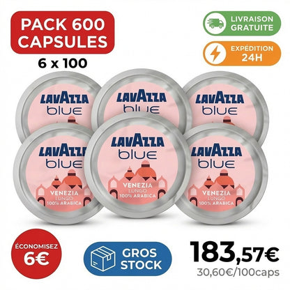 Capsules Lavazza Blue Venezia Lungo 600 pack professionnel 6 boîtes Arabica