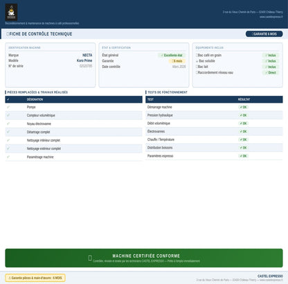 Machine à Café Professionnelle Necta Koro Prime — Reconditionnée — Garantie 6 mois