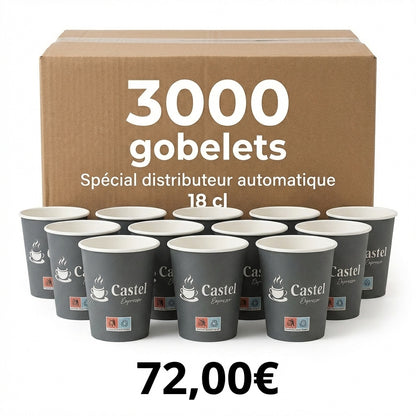 Gobelets carton 180ml distributeur automatique Castel Expresso 3000 unités
