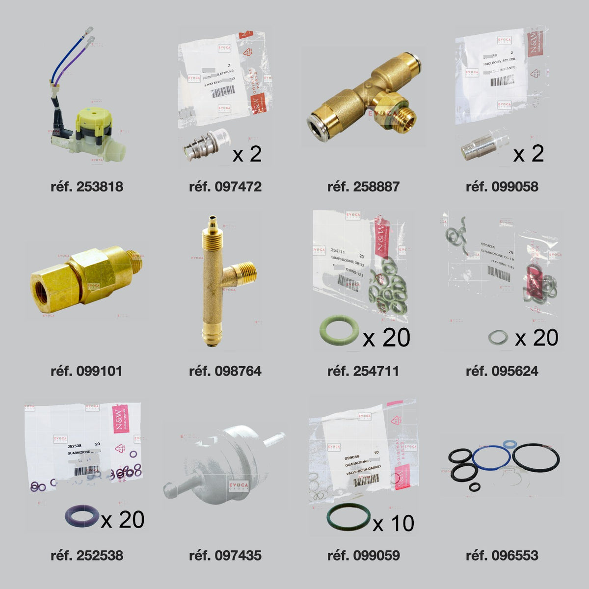 Pièces du kit révision hydraulique chaudière 600 cc Necta Korinto Prime