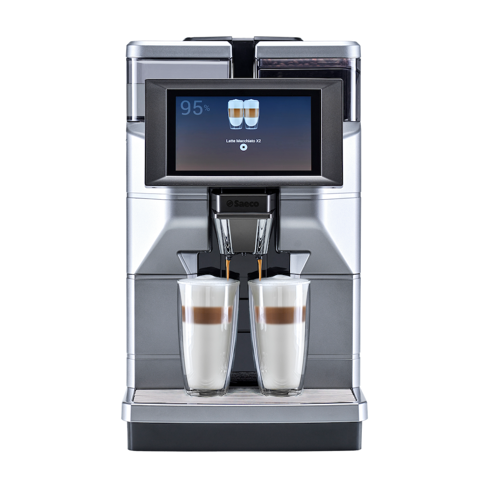Machine à café en grains Saeco Magic M2 argent avec lait frais, vue de face