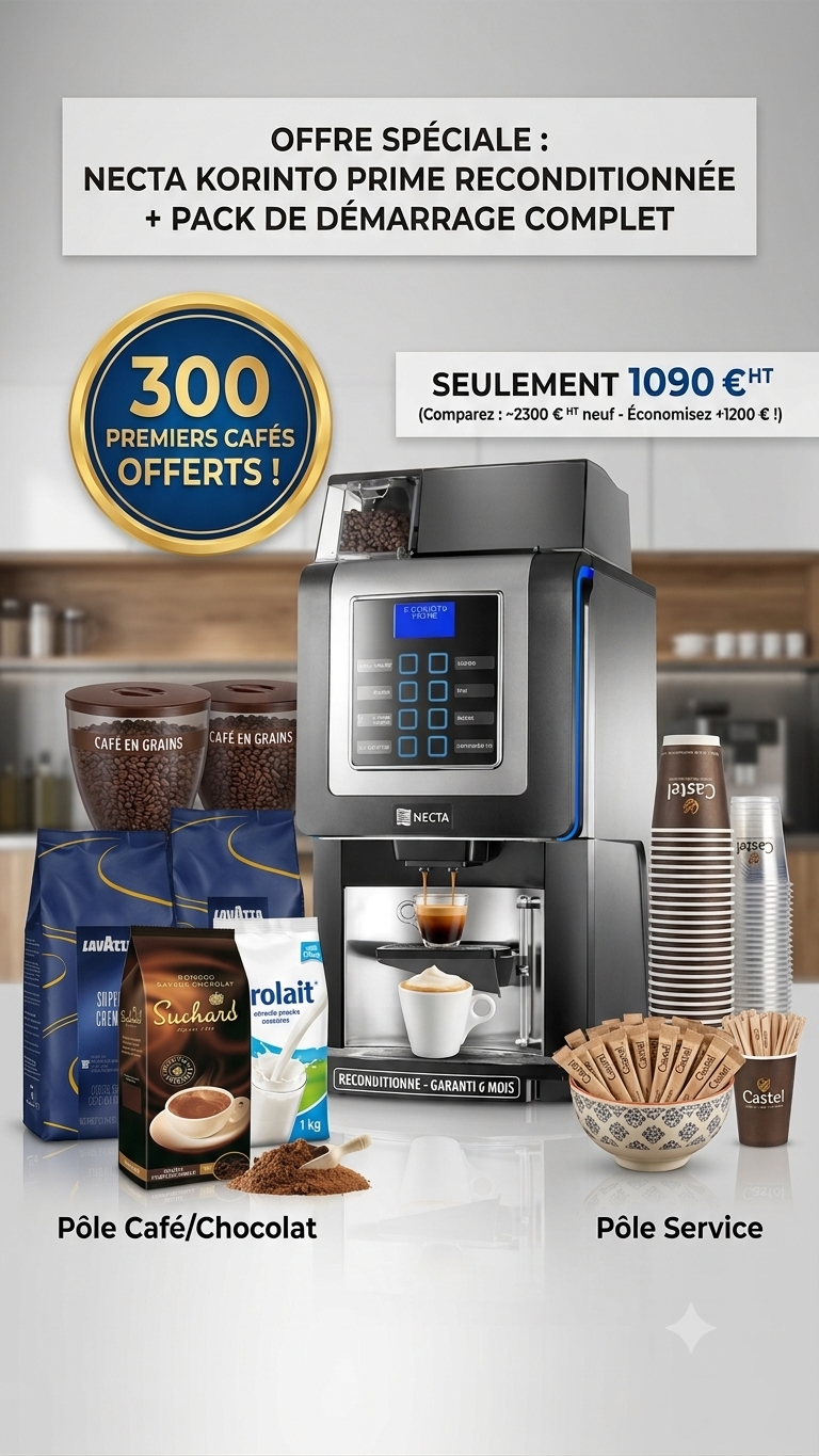 Pack Pro Tout-Inclus : Machine Café Necta Korinto Prime (Reconditionnée) + Kit Consommables Offert