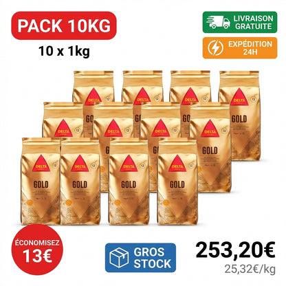 Café Delta Platinium 10kg en grains pack professionnel sachets portugais