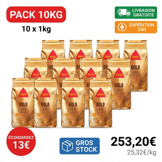 Café Delta Platinium 10kg en grains pack professionnel sachets portugais