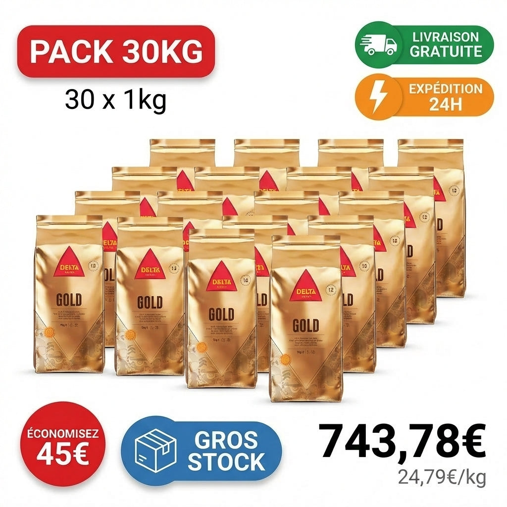 Café Delta Platinium 30kg en grains pack professionnel sachets portugais
