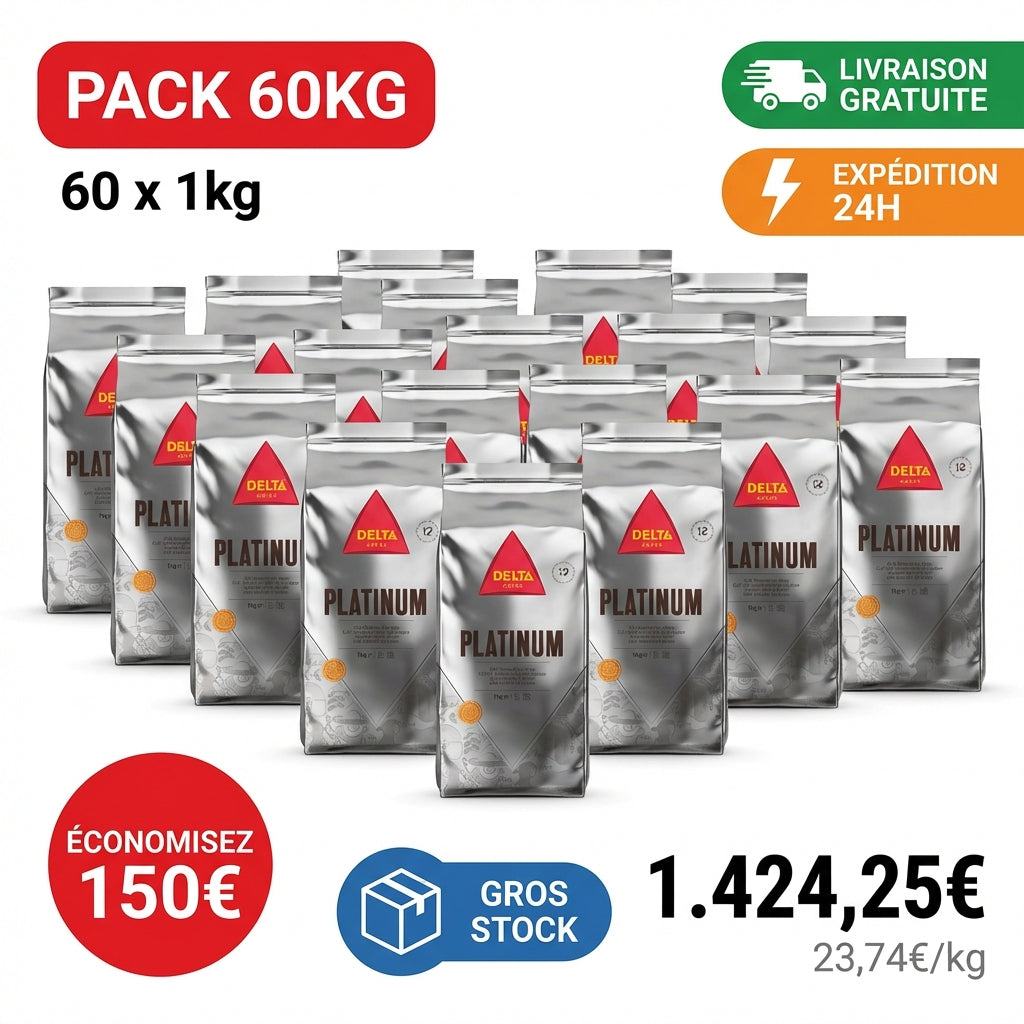 Café Delta Platinium 60kg en grains 70% Arabica 30% Robusta pack grossiste