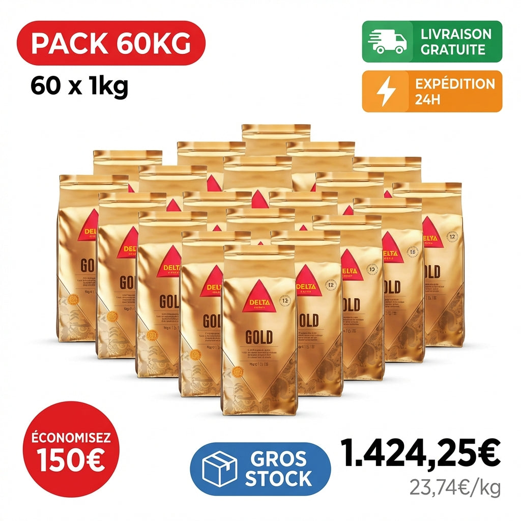 Café Delta Platinium 60kg en grains pack grossiste sachets portugais