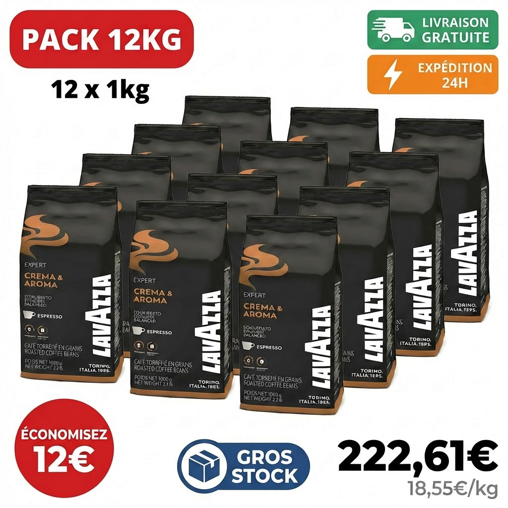 Café Lavazza Crema e Aroma Expert 12kg pack professionnel grains sachets