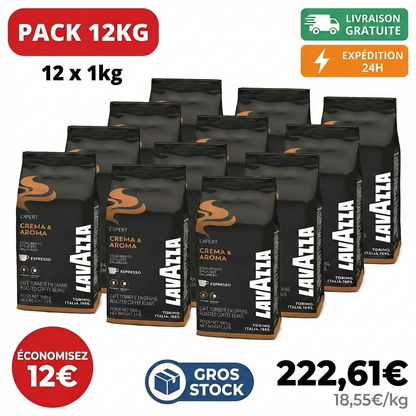 Café Lavazza Crema e Aroma Expert 12kg pack professionnel grains sachets