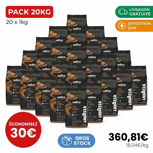 Café Lavazza Crema e Aroma Expert 20kg pack professionnel 20 sachets grains