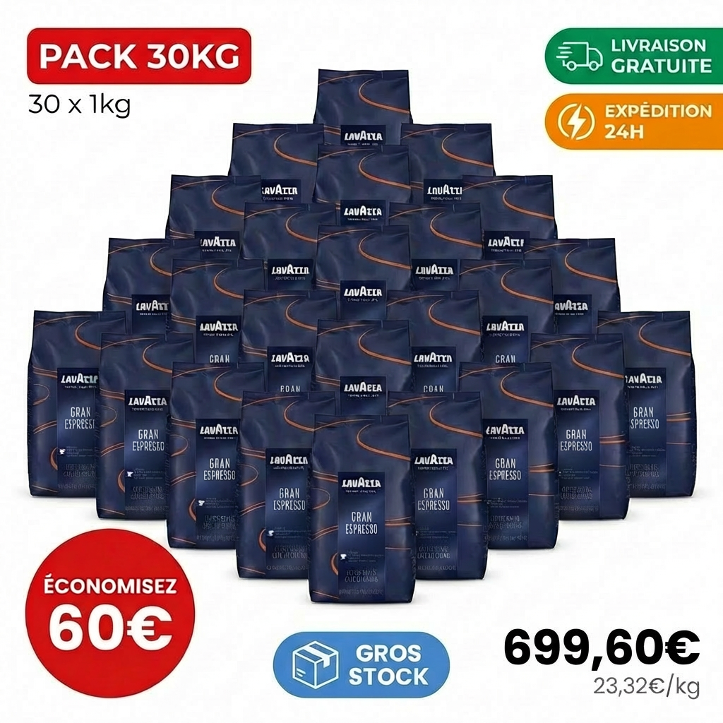 Café Lavazza Gran Espresso 30kg pack professionnel sachets grains