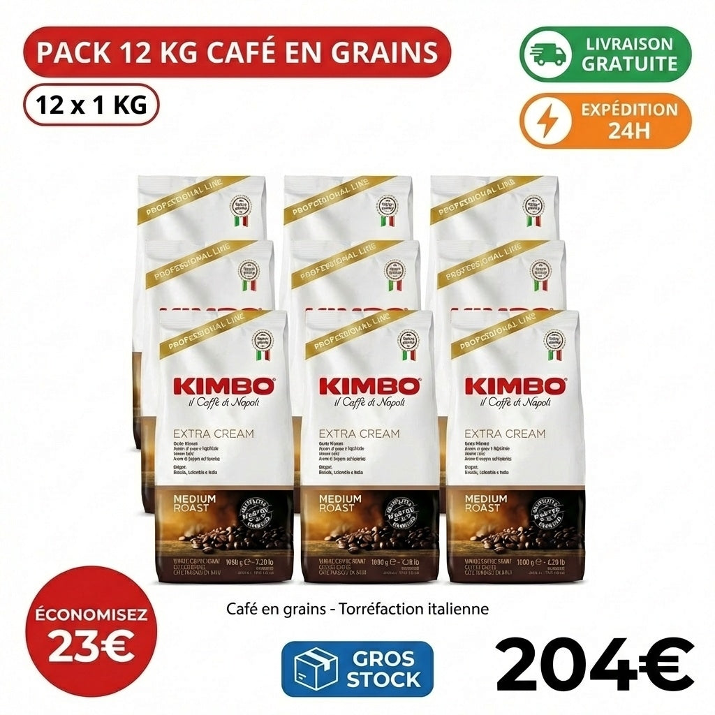 PACK 12KG CAFÉ EN GRAINS KIMBO EXTRA CREAM