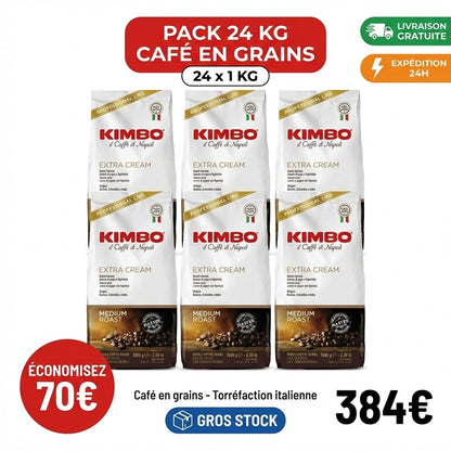 PACK 24 KG KIMBO EXTRA CREAM - CAFÉ EN GRAINS