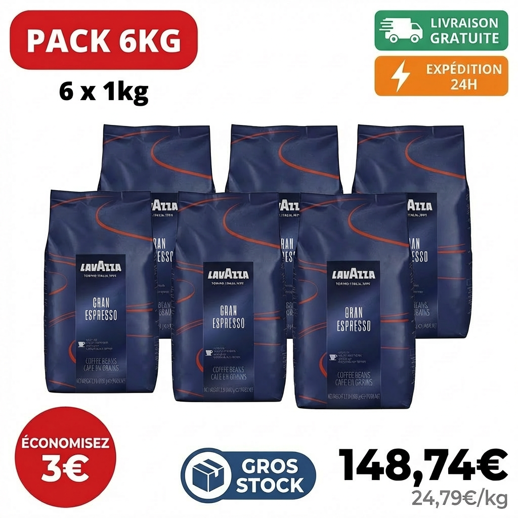 Pack 6kg Lavazza Gran Espresso (6 x 1kg) - Prix Pro