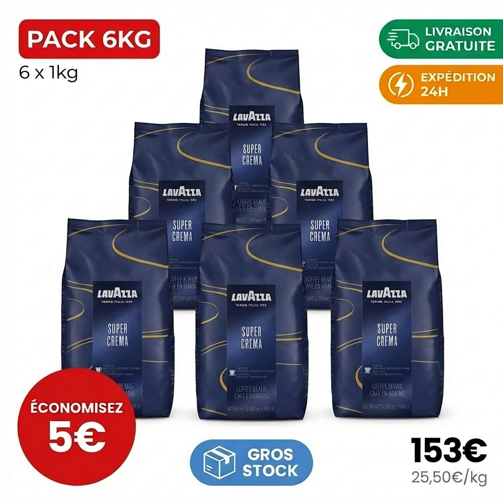 Pack 6kg Lavazza Super Crema (6 x 1kg) - Prix Pro