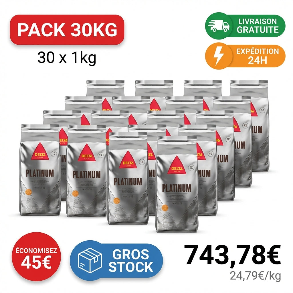 Café Delta Platinium 30kg en grains 70% Arabica 30% Robusta pack professionnel
