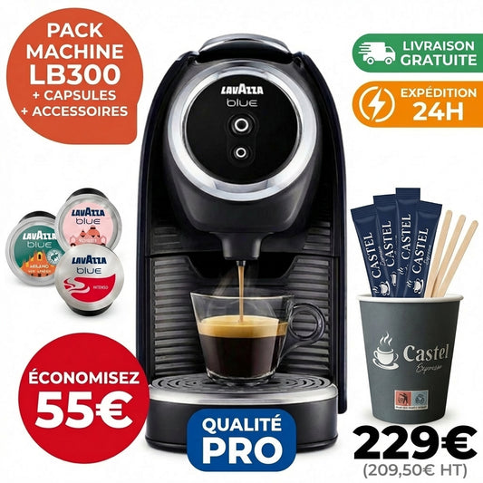 PACK MACHINE LB300 + 300 CAPSULES + ACCESSOIRES CASTEL ESPRESSO