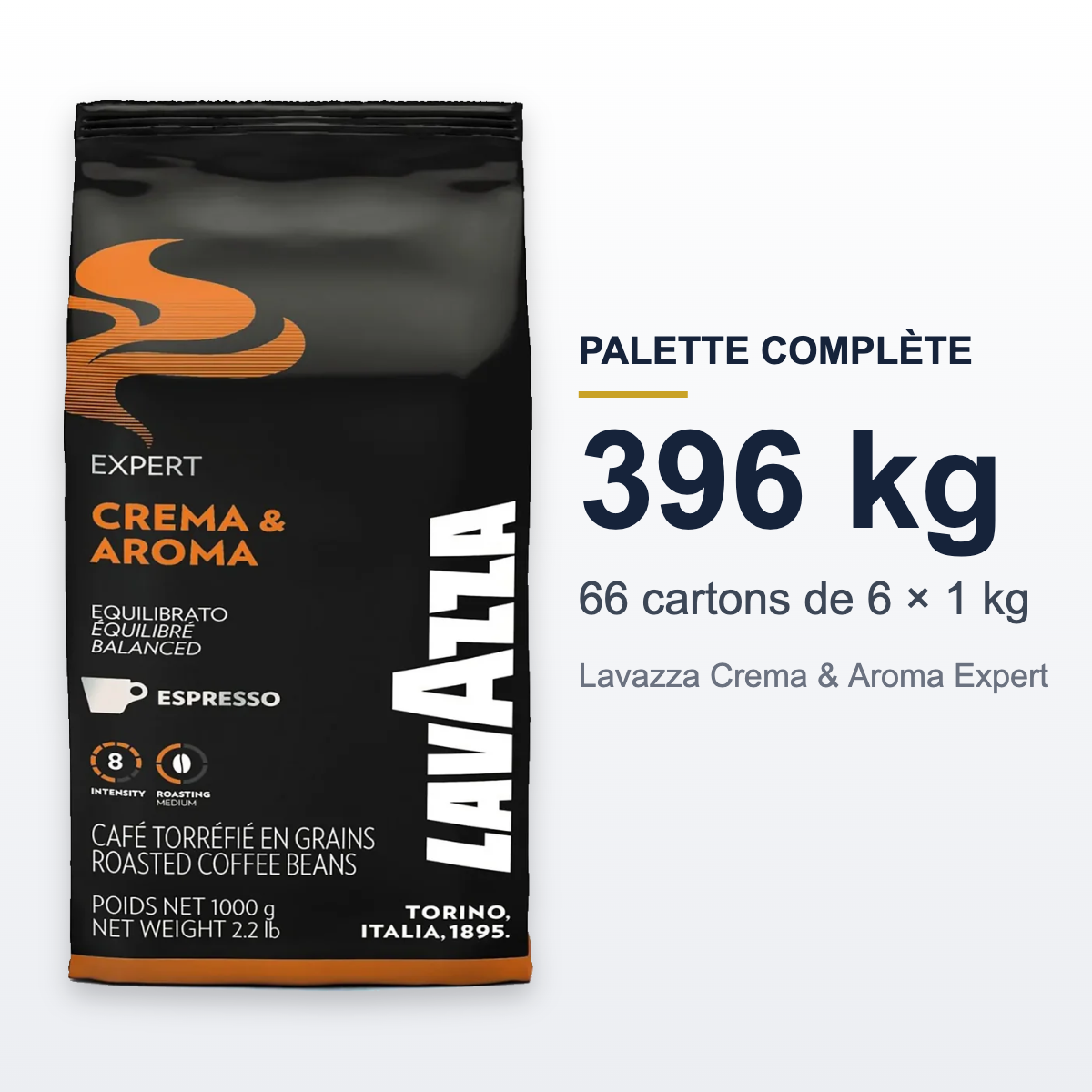 Palette complète Lavazza Crema e Aroma Expert : 66 cartons de 6 kg, 396 kg