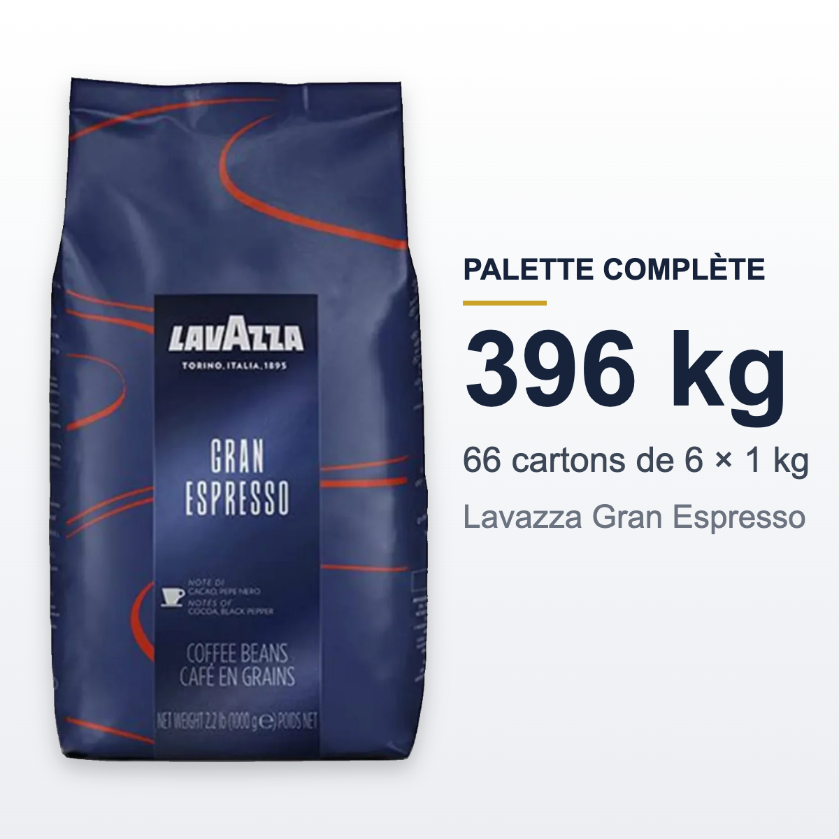 Palette complète Lavazza Gran Espresso : 66 cartons de 6 kg, 396 kg