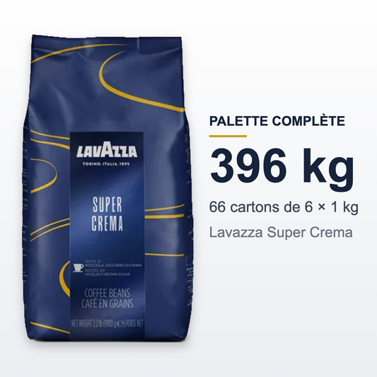 Palette complète Lavazza Super Crema : 66 cartons de 6 kg, 396 kg