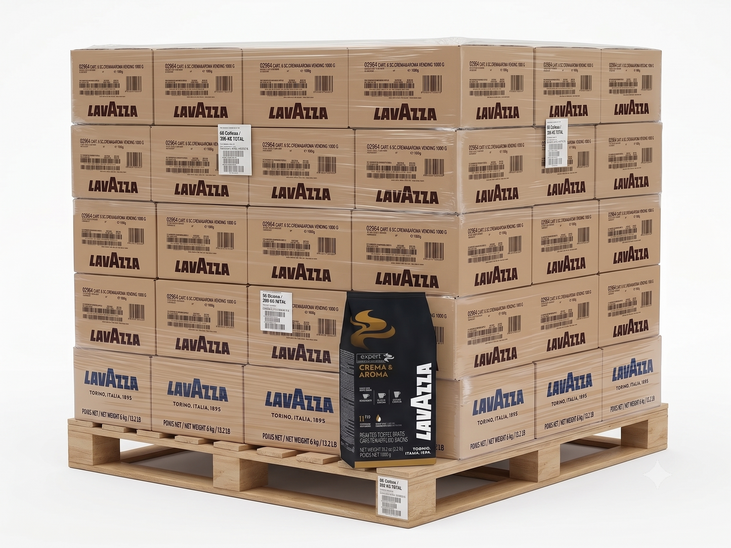 Café en grains Lavazza Crema & Aroma Expert - Palette Complète de 396 kg (66 Cartons)