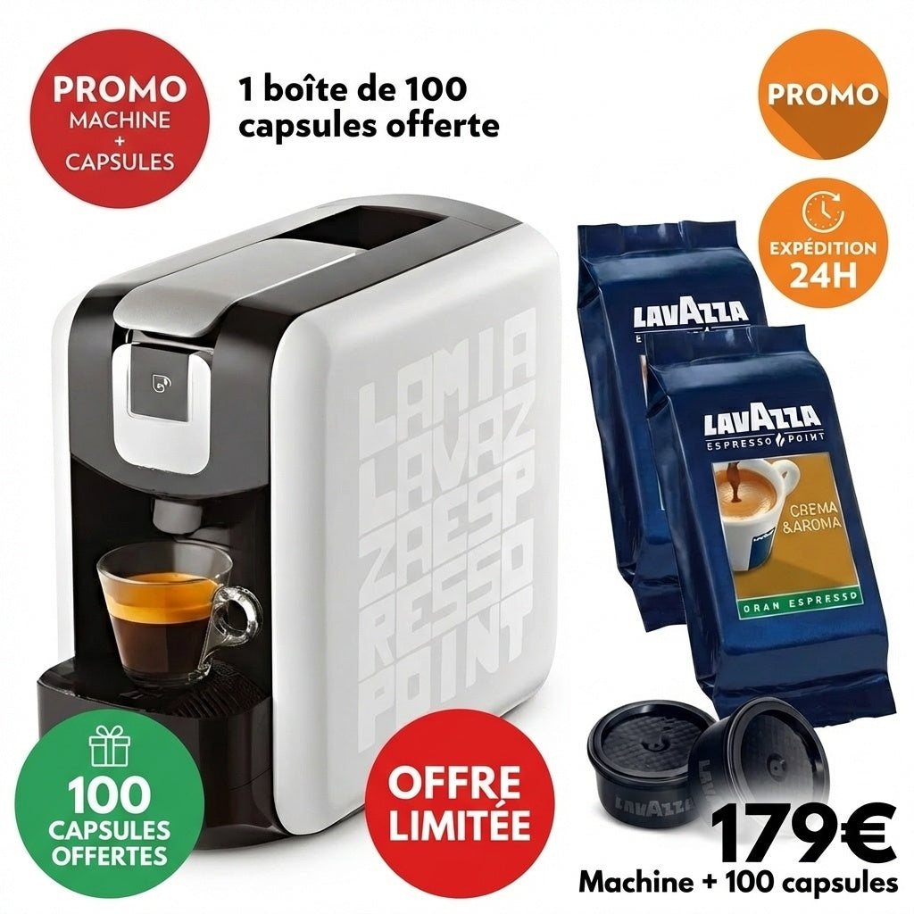 LOT MACHINE LAVAZZA EP MINI BLANCHE + 100 CAPSULES ESPRESSO POINT OFFERTES